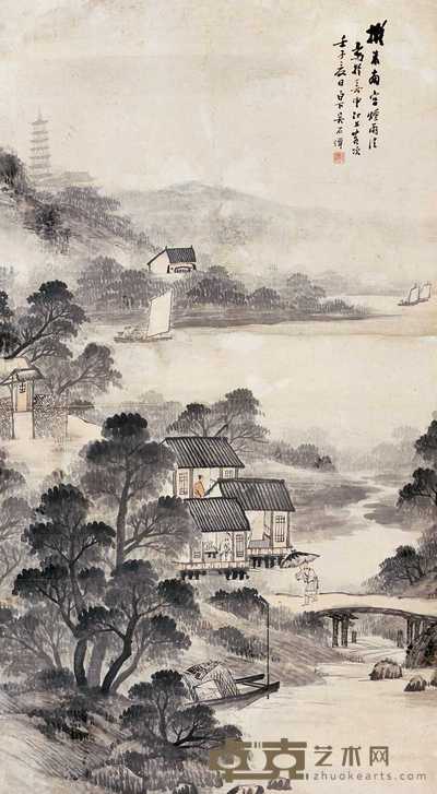 吴石僊 烟雨图 立轴 136×74cm